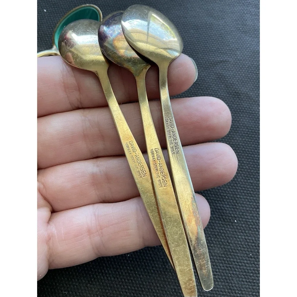 set of six vintage David Andersen Norway sterling silver enamel demitasse  Spoon